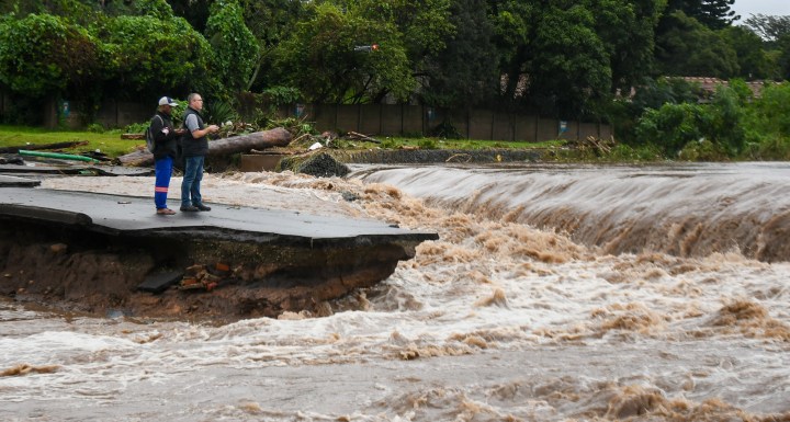 Water streams through Caversham road in Pinetownm Durban after the KZN floods.