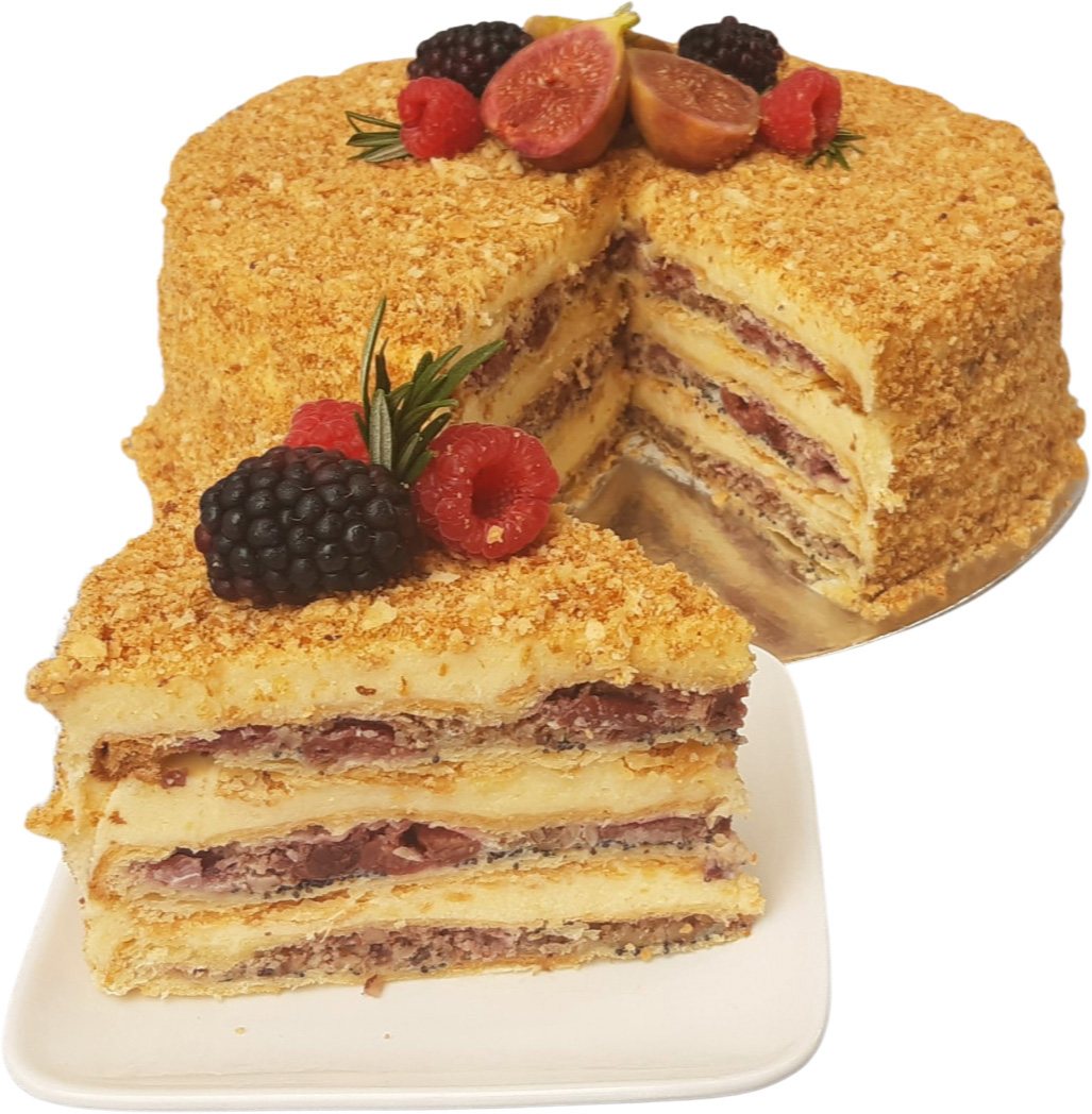 A Napoleon cake with cherries by Nadiia Pryimak