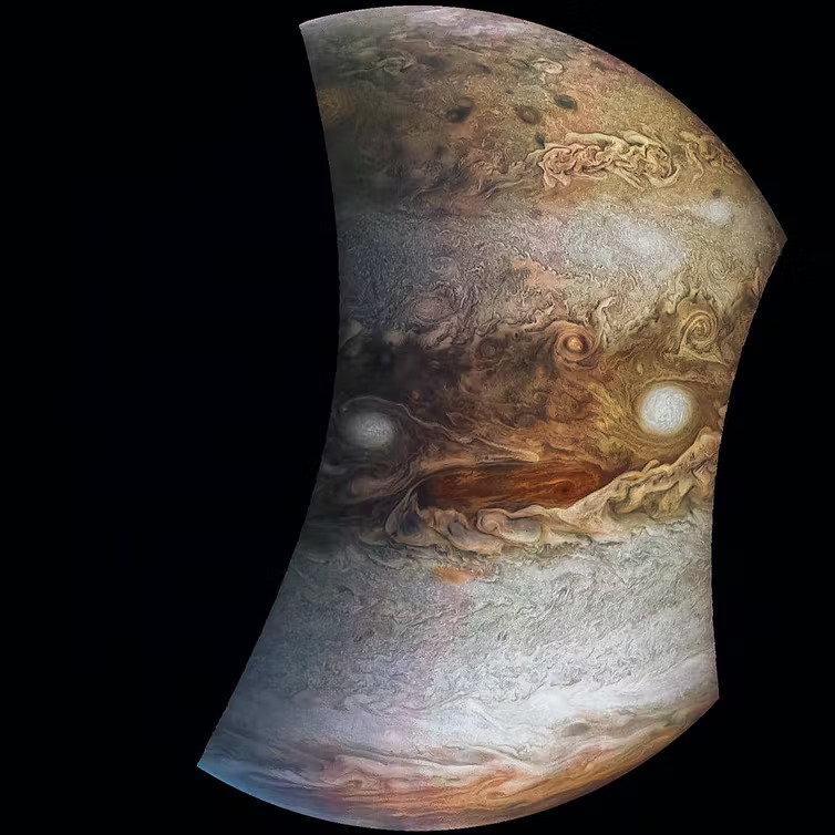Jupiter looking angry, imaged by Nasa’s JunoCam on 19 May 2017