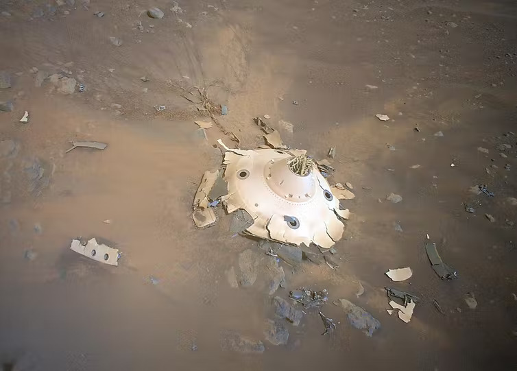 A genuine alien artefact on Mars: the backshell of the Perseverance lander, jettisoned prior to landing.