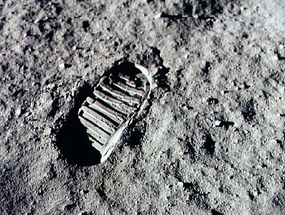 An Apollo 11 astronaut's footprint in the lunar soil, photographed by a 70 mm lunar surface camera during the Apollo 11 lunar surface extravehicular activity. Image: NASA / Newsmakers