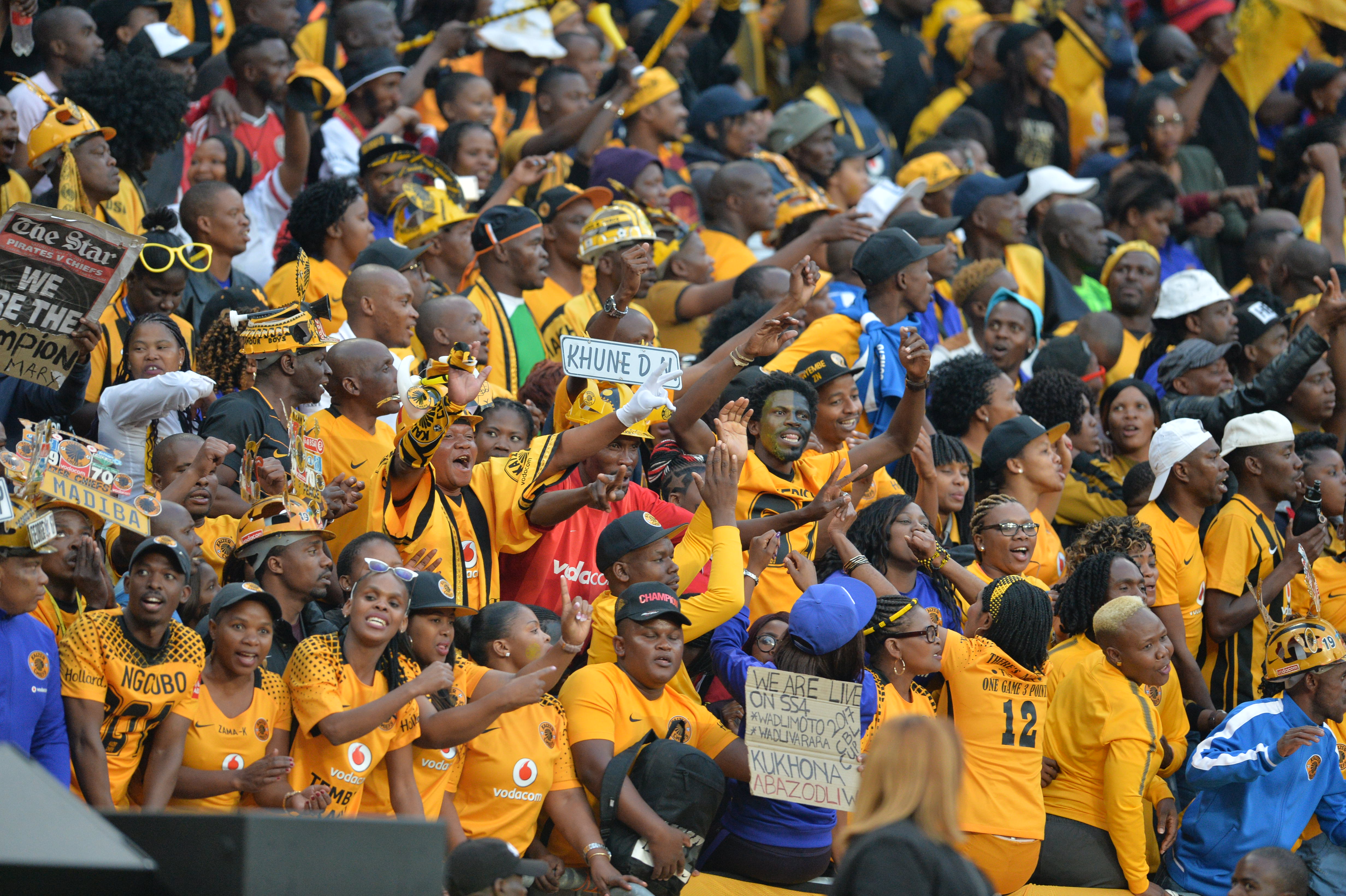 JOHANNESBURG, SOUTH AFRICA - JULY 29: Fans during the Carling Black Label Champion Cup match between Orlando Pirates and Kaizer Chiefs at FNB Stadium on July 29, 2017 in Johannesburg, South Africa. At least two people have been reported to have been killed and several injured in a crush during the game at South Africa's biggest stadium. (Photo by Lefty Shivambu/Gallo Images/Getty Images)