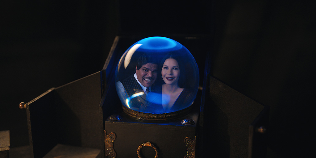 Luis Guzmán as Gomez Addams (left) and Catherine Zeta-Jones as Morticia Adams (right) in 'Wednesday'. Image: Courtesy of Netflix 