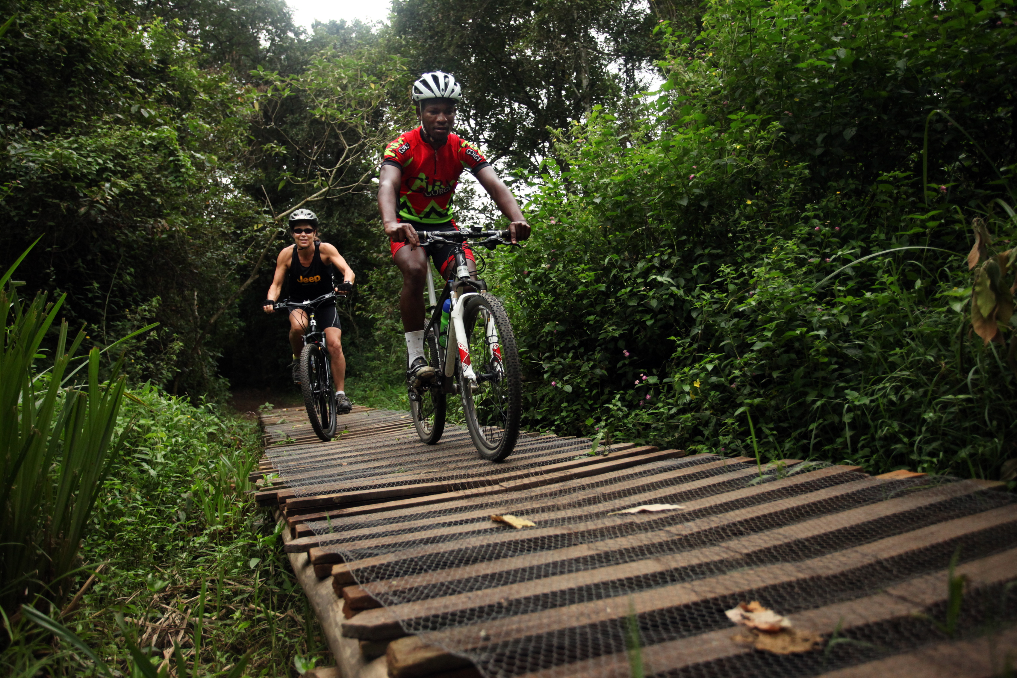 DURBAN, SOUTH AFRICA - FEBRUARY 23: Ayanda Ngununza cycles through the Giba Gorge in Durban, South Africa on February 23, 2012. (Photo by Gallo Images / The Times / Marianne Schwankhart)