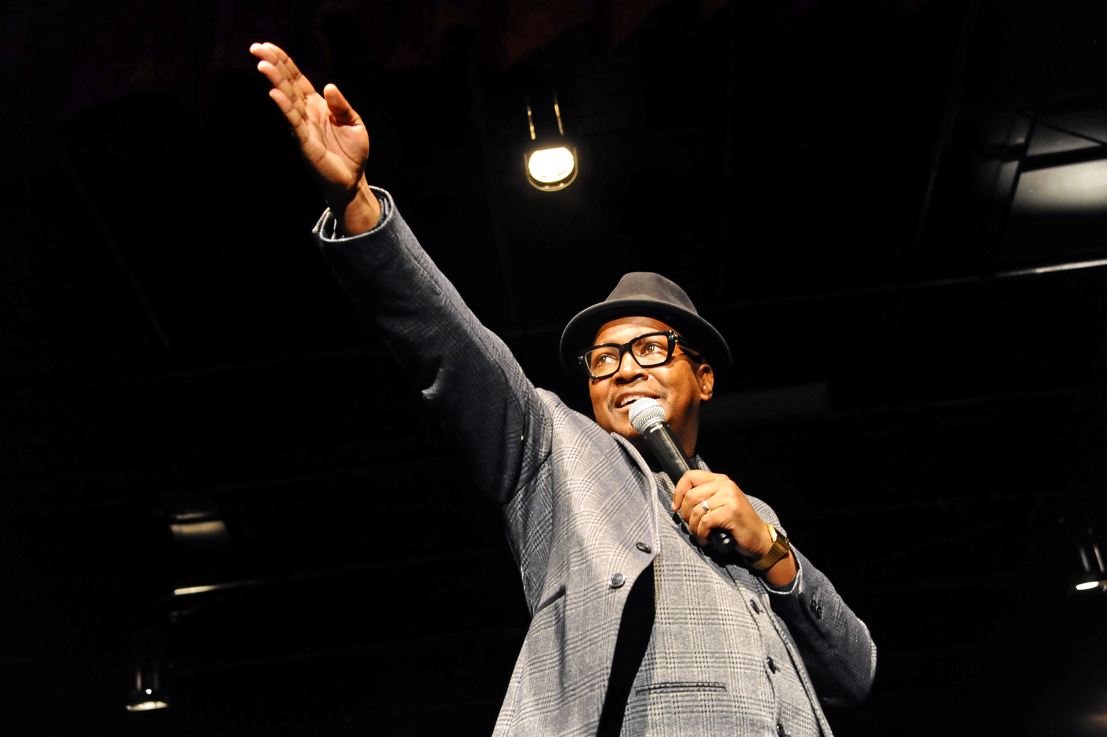 SANDTON, SOUTH AFRICA - JULY 24: Ndumiso Lindi during 'Boys Don't Cry In July' official opening night at Auto & General Theatre on the Square on July 24, 2019 in Sandton, South Africa. Comedian Ndumiso Lindi dedicates the show to his father, his life and times and is a personal comedy story that takes the audience on a laugh-a-minute journey through his life, words and wisdom. (Photo by Gallo Images/Oupa Bopape)