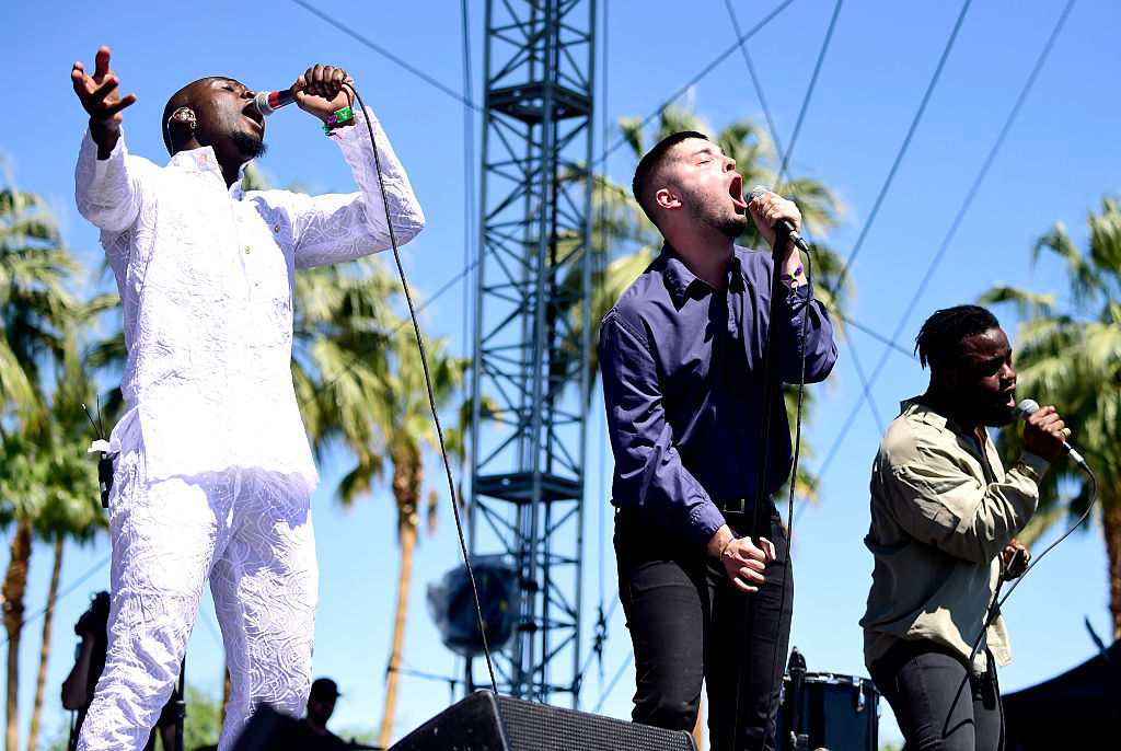 INDIO, CA - APRIL 17: (L-R) Musicians 'G' Hastings, Kayus Bankole and Alloysious Massaquoi of Young Fathers perform onstage during day 3 of the 2016 Coachella Valley Music And Arts Festival Weekend 1 at the Empire Polo Club on April 17, 2016 in Indio, California. (Photo by Frazer Harrison/Getty Images for Coachella)