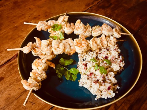 What’s cooking today: Prawn skewers with spiced coriander rice