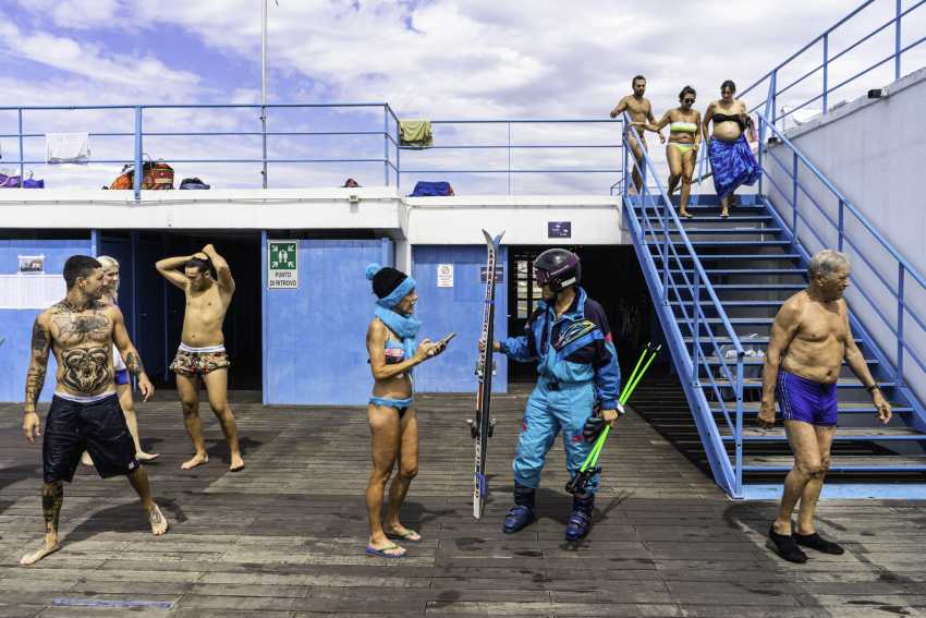 I took this photograph in Trieste, Italy, on 10 July 2022, during the Olimpiadi delle Clanfe. This is a wacky diving championship that takes place every year at one of the oldest beach resorts in town. © Tommaso Vaccarezza, Italy, Shortlist, Open Competition, Street Photography, 2023 Sony World Photography Awards