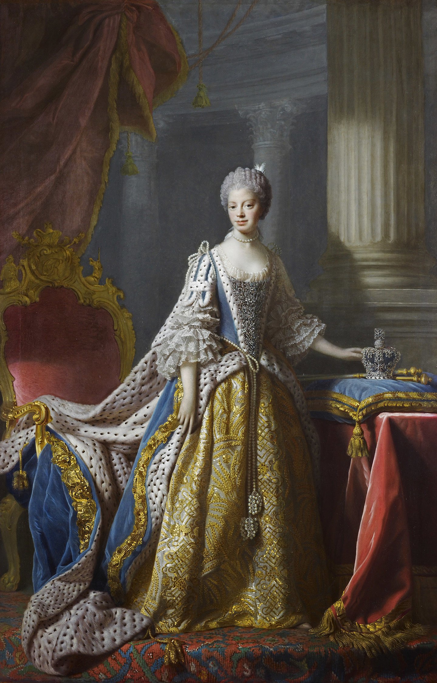 Coronation portrait of Queen Charlotte of Mecklenburg-Strelitz by Allan Ramsay (c. 1760-61). Image: Royal Collection